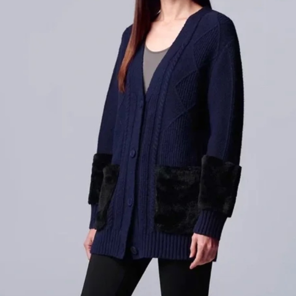 Simply Vera faux fur‎ cabled cardigan. Worn 2x. Retail 94